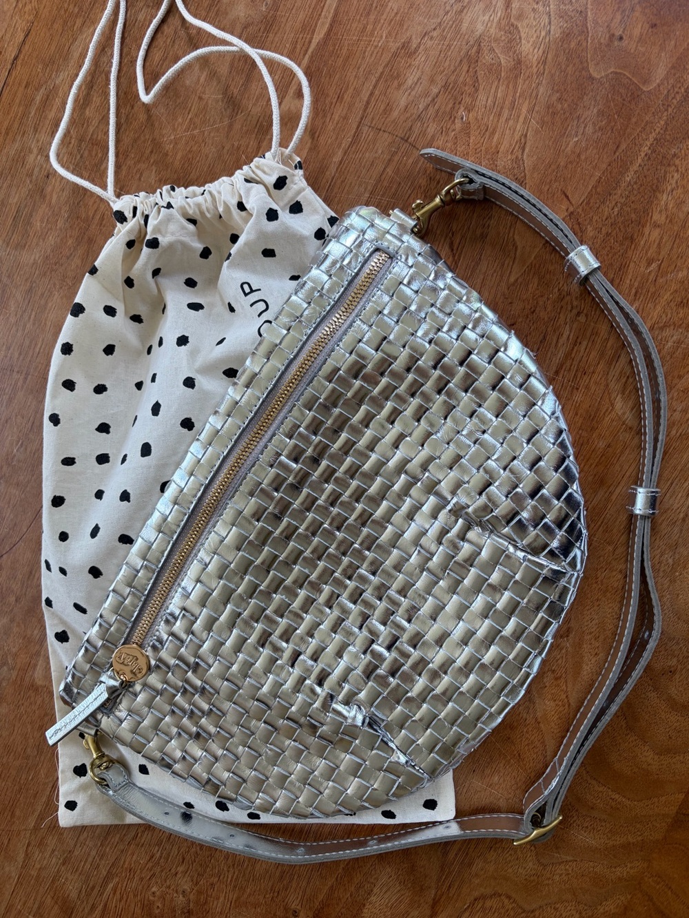 Clare V. Grande Fanny Woven Metallic Silver Crossbody Bag - Picture 16 of 16